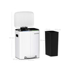 Waste bin - 2 compartments - 2 x 20 l - metal with pedal - 40 l - white