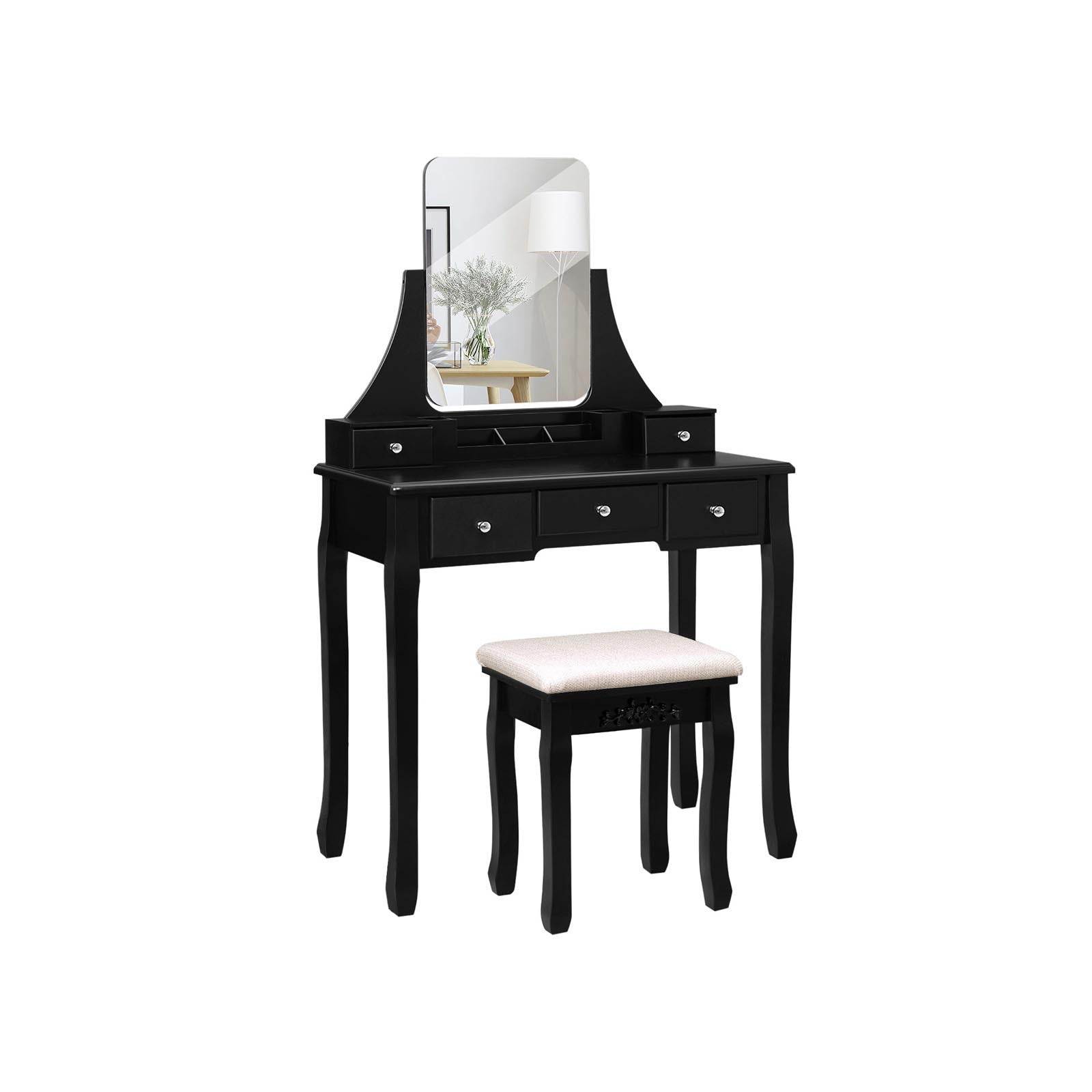 Dressing table - Make -up table - With mirror - 5 drawers - LED lighting - White