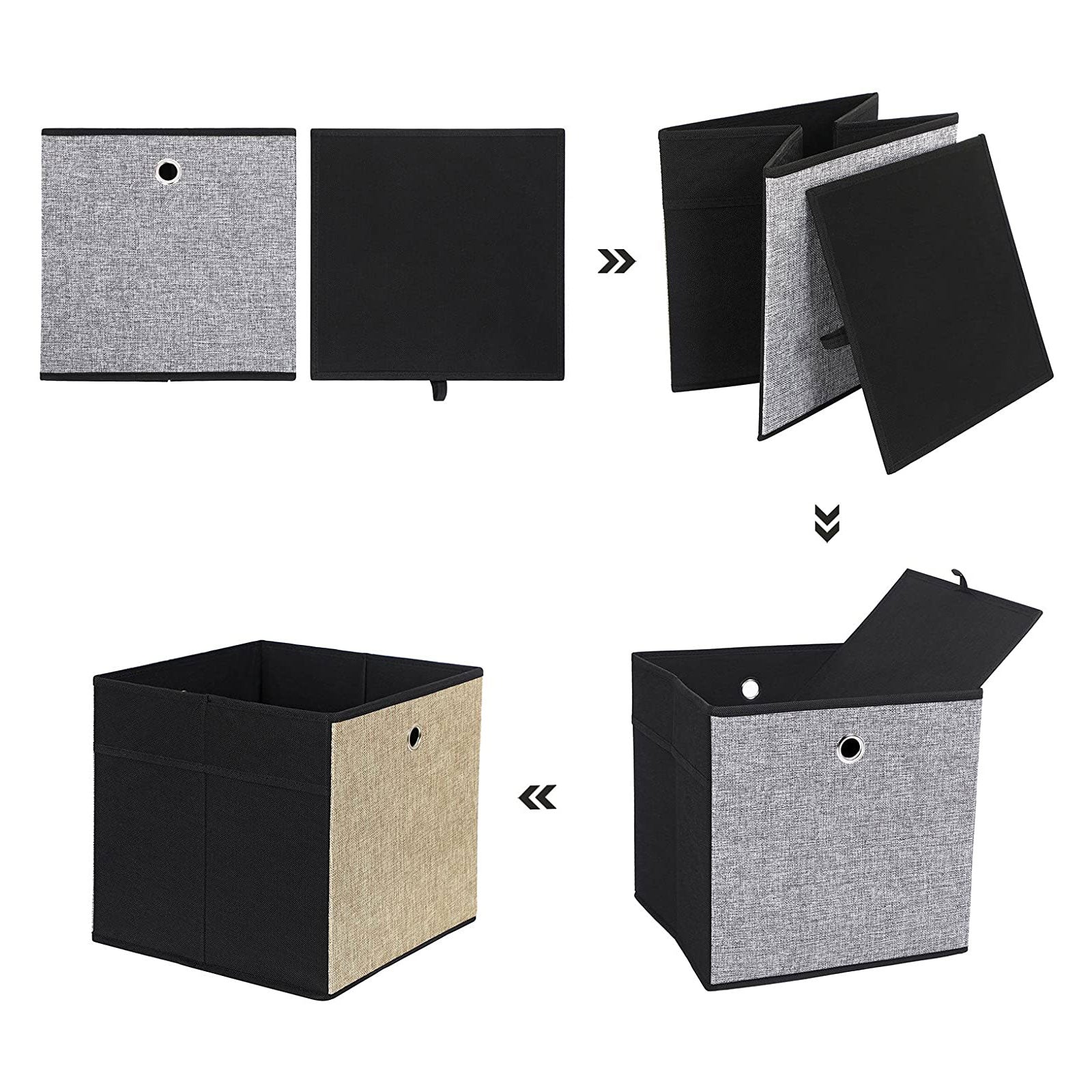 Storage boxes - Foldable - Set of 6 - Brown/Gray