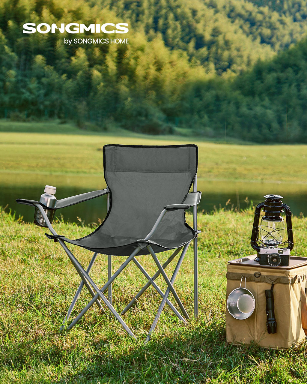 Portable camping chair set of 2 with armrests