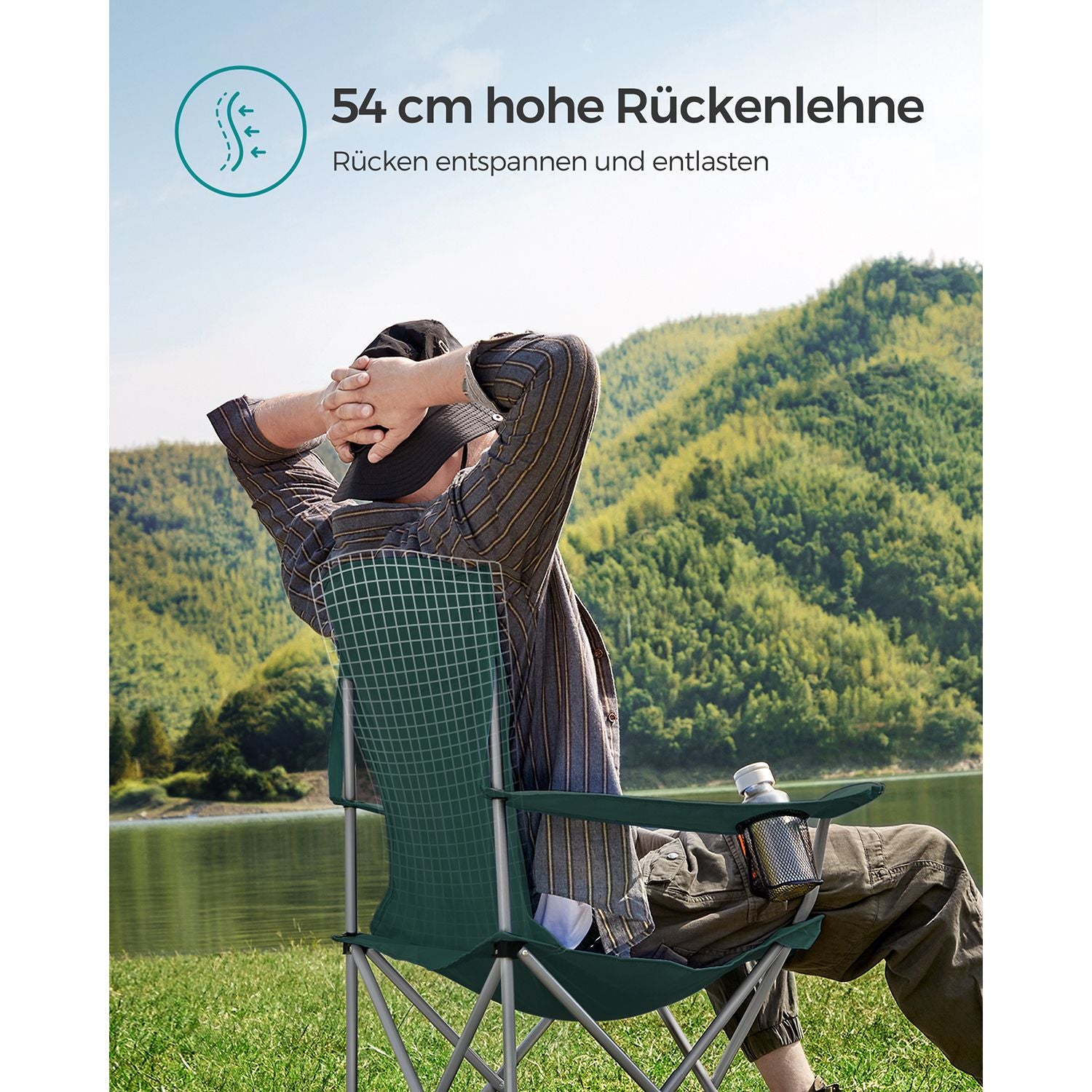 Camping chair - Set of 2 with cup holder - Dark green