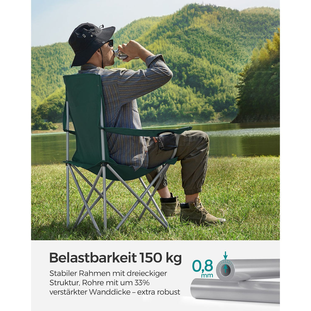 Camping chair - Set of 2 with cup holder - Dark green