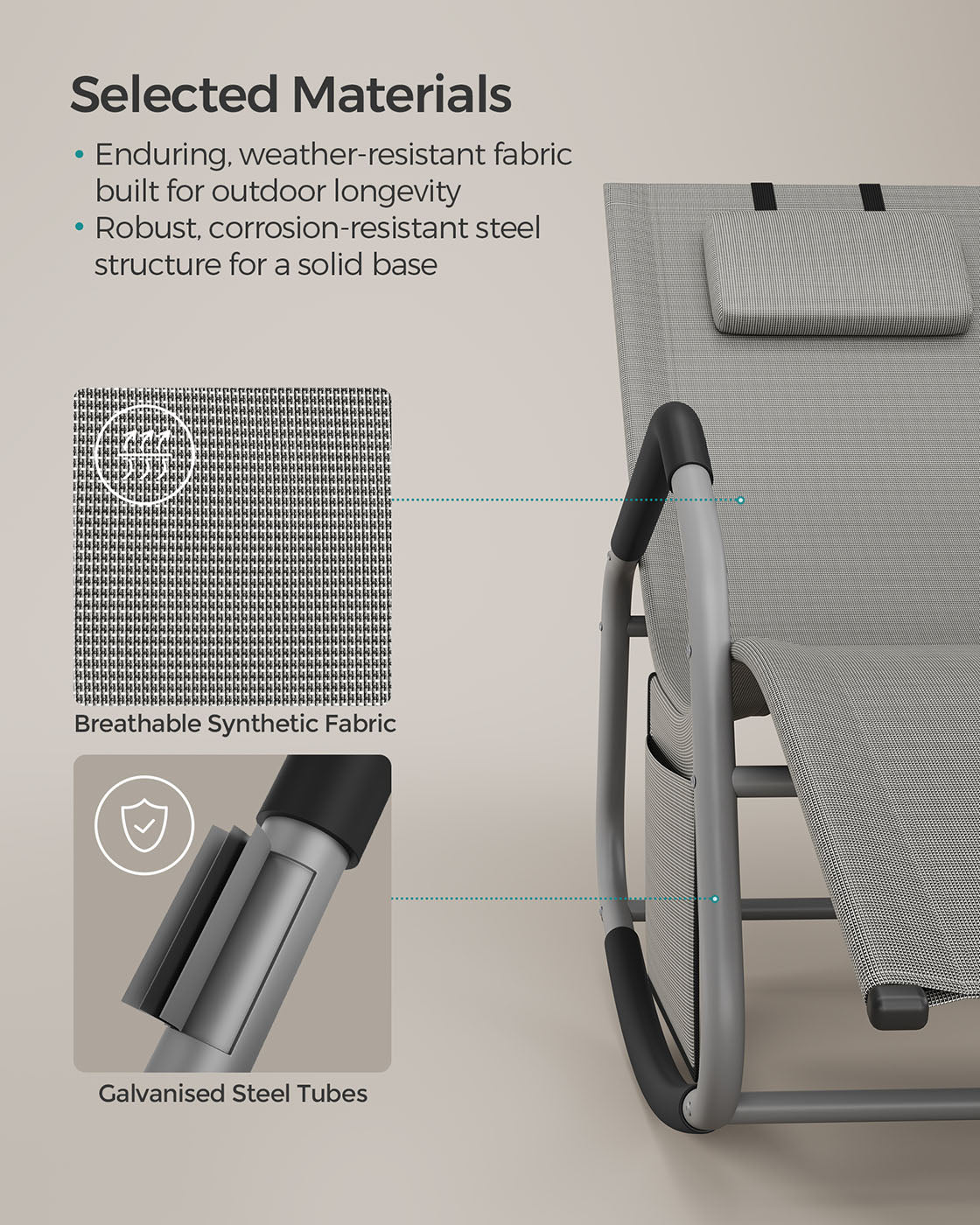 Outdoor lounger with tilt protection - pigeon gray