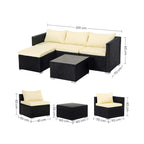 Garden furniture set - Lounge set - Garden bench and table - With pillows - Glass top - Black / Beige