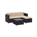 Garden furniture set - Lounge set - Garden bench and table - With pillows - Glass top - Black / Beige