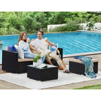Garden furniture set - Lounge set - Garden bench and table - With pillows - Glass top - Black / Beige