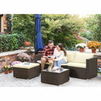 Garden furniture set - Polyrotan Lounge Set - Garden table with glass top - Brown/Beige
