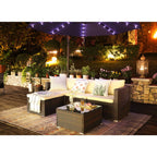 Garden furniture set - Polyrotan Lounge Set - Garden table with glass top - Brown/Beige