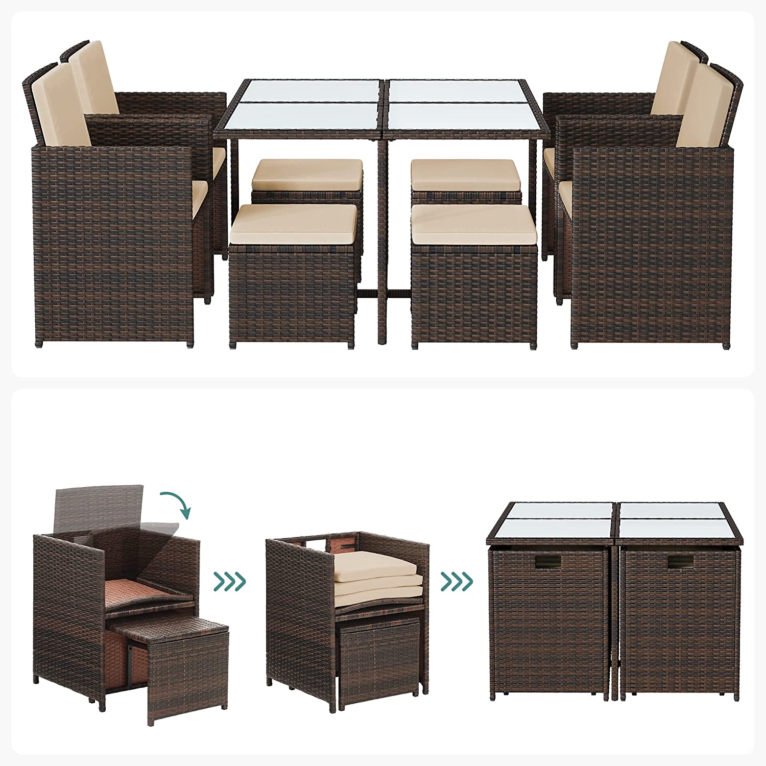 Garden furniture set - Dining table with chairs - set of 9 - Garden set