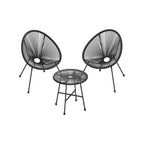 Garden furniture set - Balcony furniture - Set of 3 - Glass table top - 2 chairs - Black