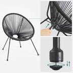 Garden furniture set - Balcony furniture - Set of 3 - Glass table top - 2 chairs - Black