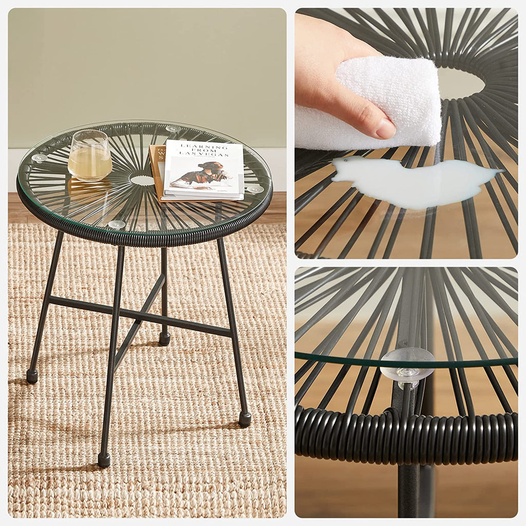 Garden furniture set - Balcony furniture - Set of 3 - Glass table top - 2 chairs - Black
