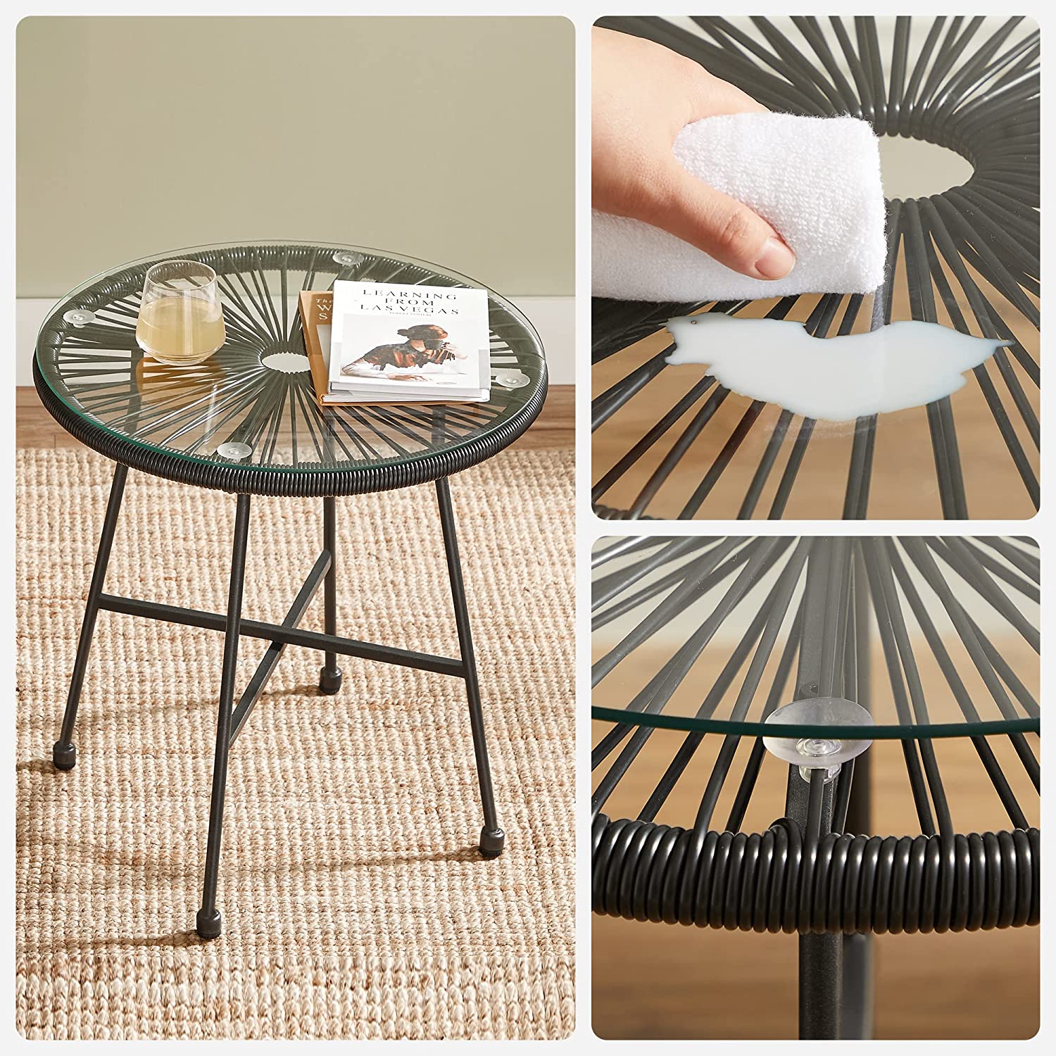 Garden furniture set - Balcony furniture - Set of 3 - Glass table top - 2 chairs - Black