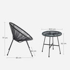 Garden furniture set - Balcony furniture - Set of 3 - Glass table top - 2 chairs - Black