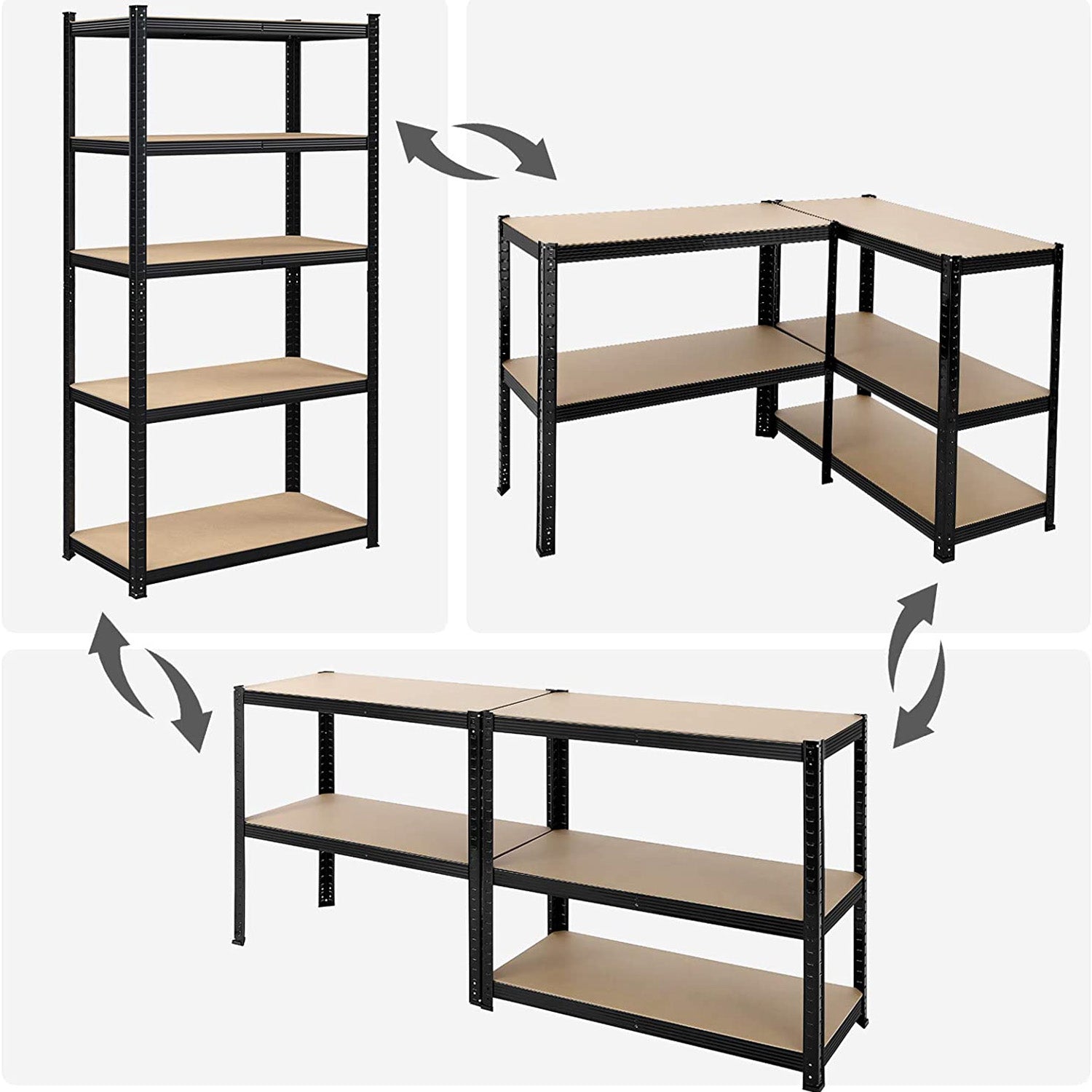 Storage cabinet - Set of 2 - Metal frame - 200 x 100 x 50 cm - taxable up to 875 kg - Black
