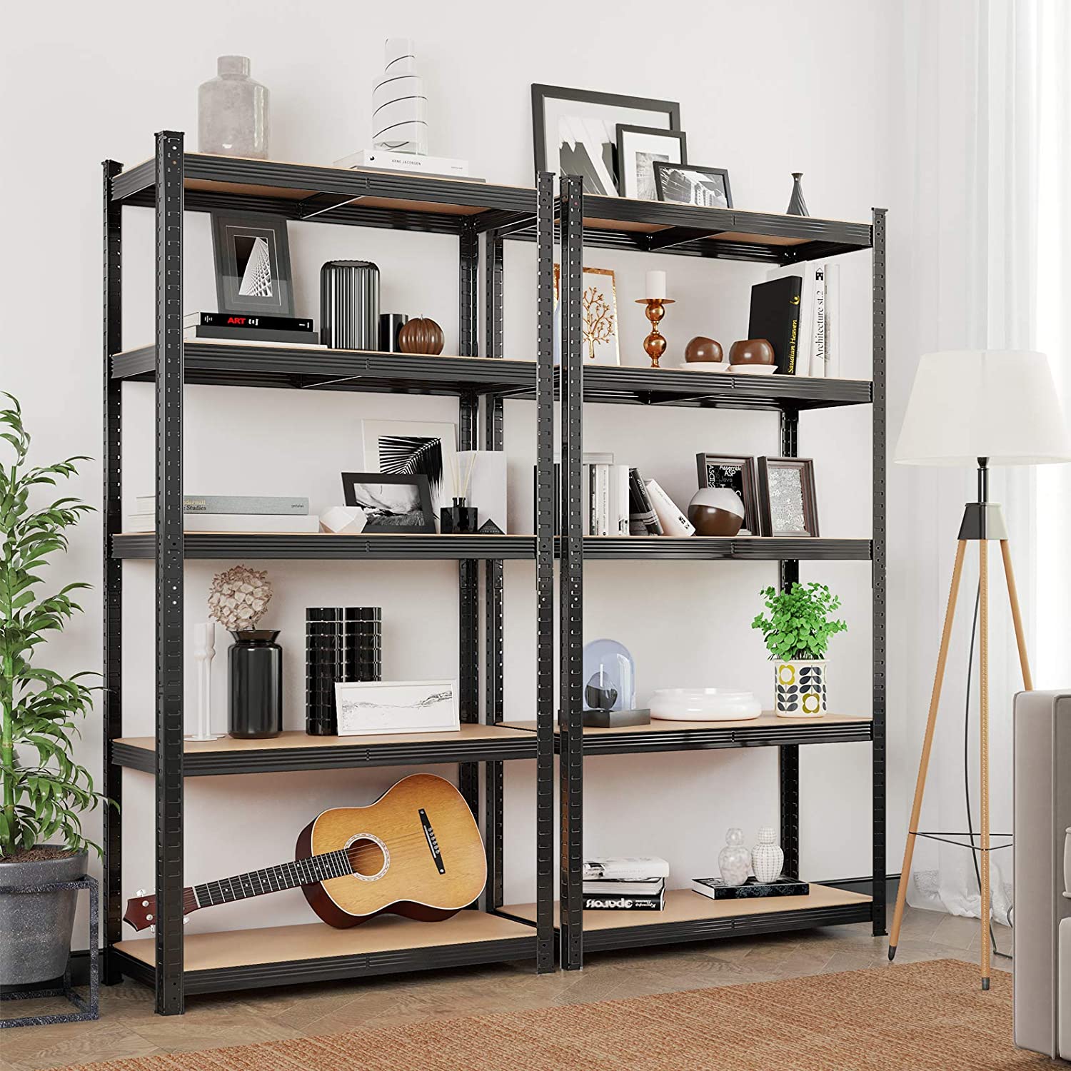 Storage cabinet - Set of 2 - Metal frame - 200 x 100 x 50 cm - taxable up to 875 kg - Black