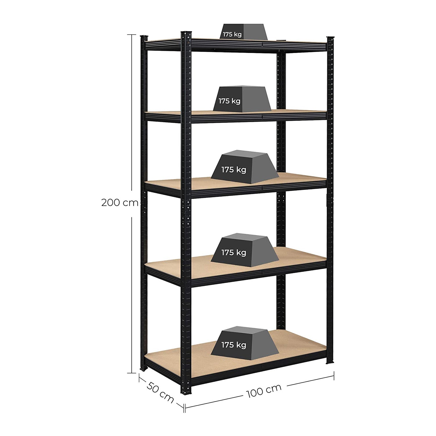 Storage cabinet - Set of 2 - Metal frame - 200 x 100 x 50 cm - taxable up to 875 kg - Black