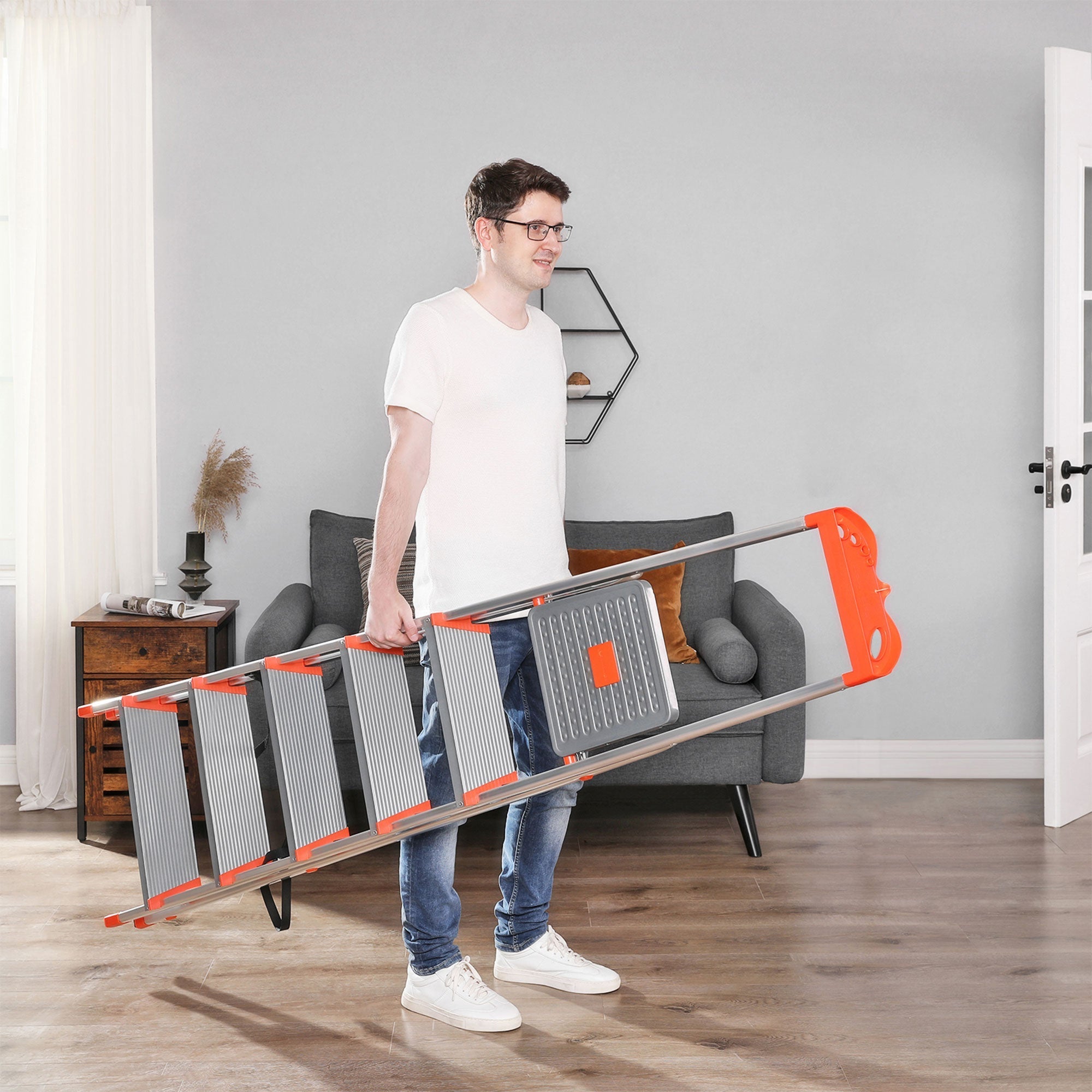 Ladder - Aluminum stairladder - 6 steps - Gray / Orange