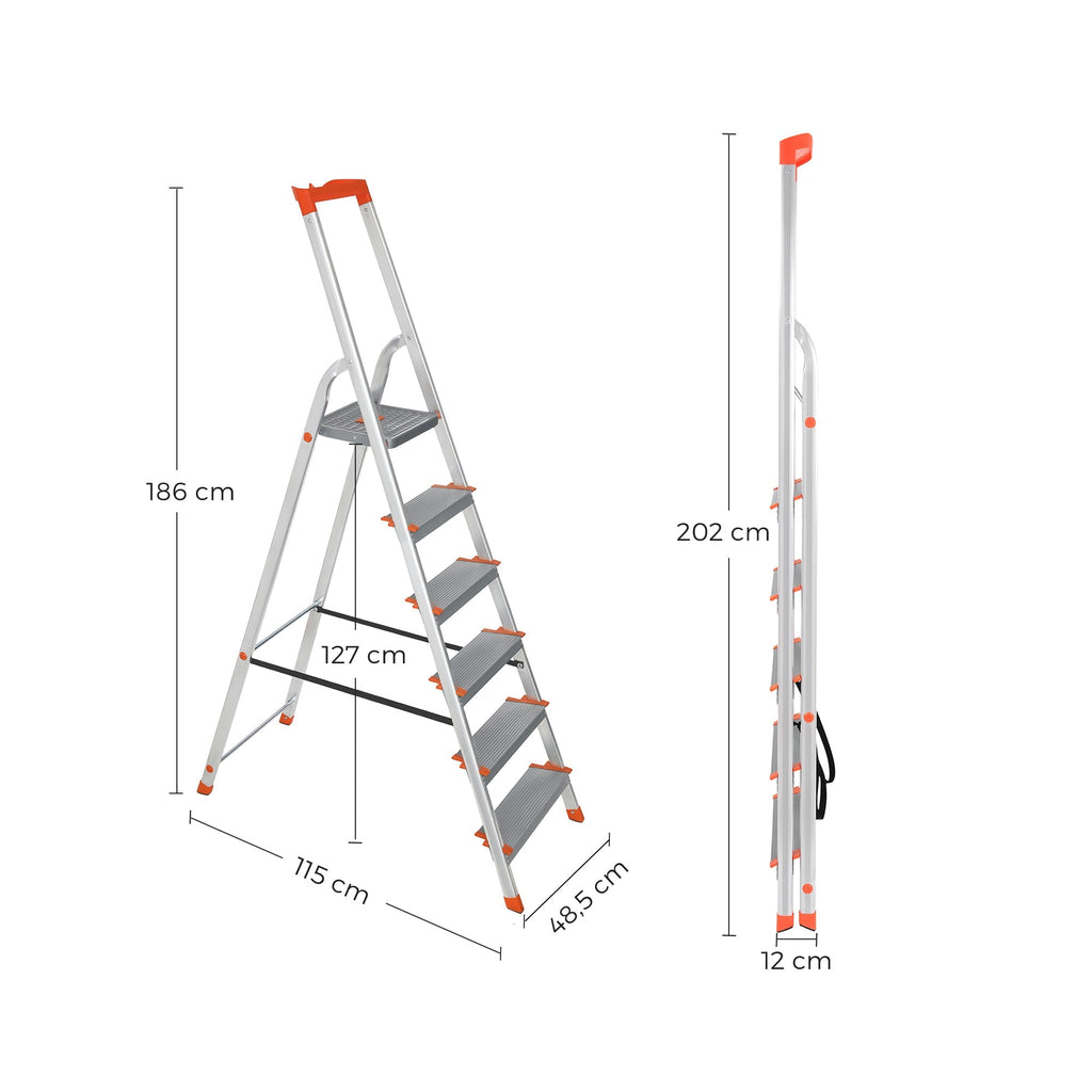 Ladder - Aluminum stairladder - 6 steps - Gray / Orange
