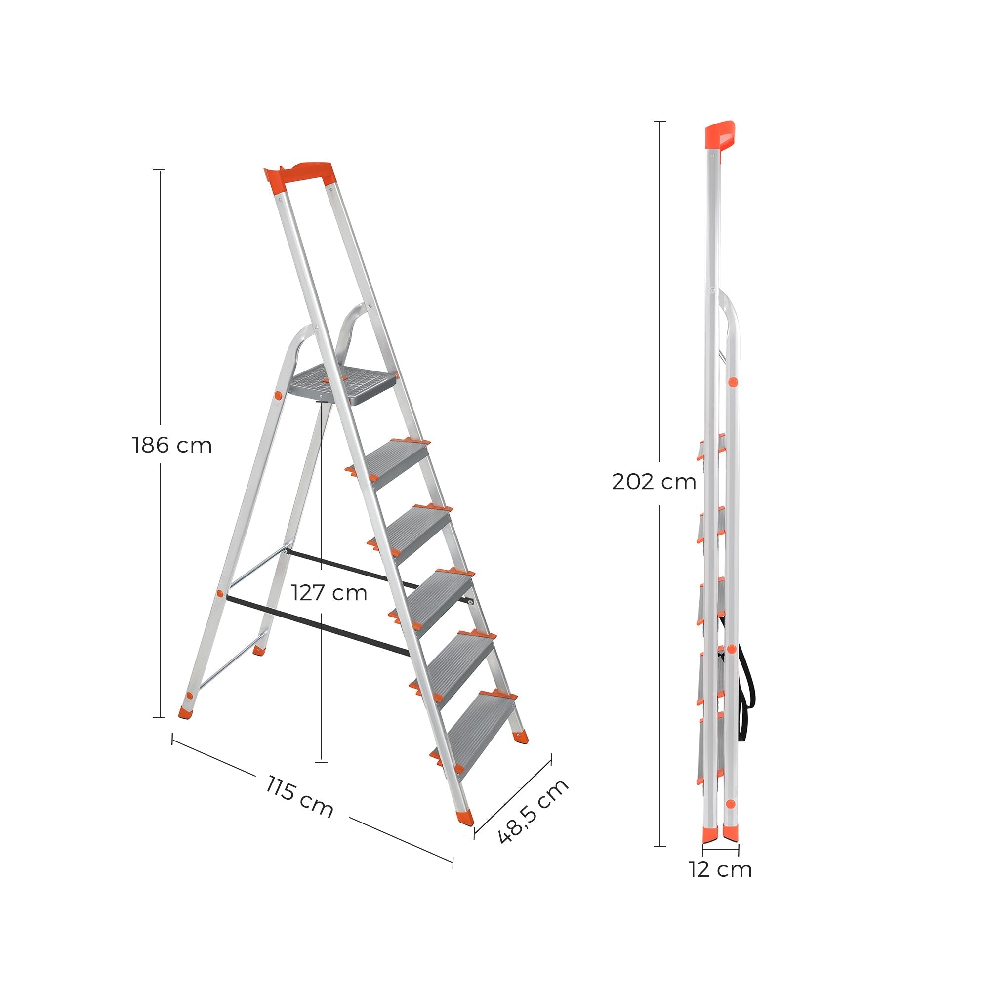 Ladder - Aluminum stairladder - 6 steps - Gray / Orange