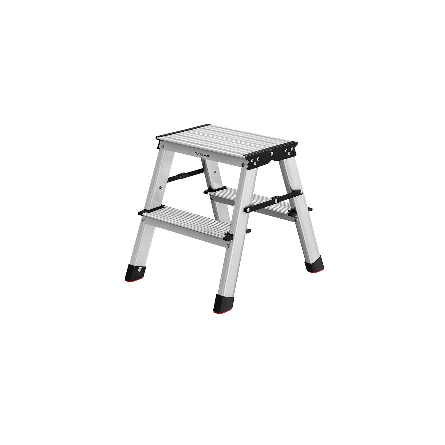 Ladder-with 2 non-slip steps-silver-gray-ink black