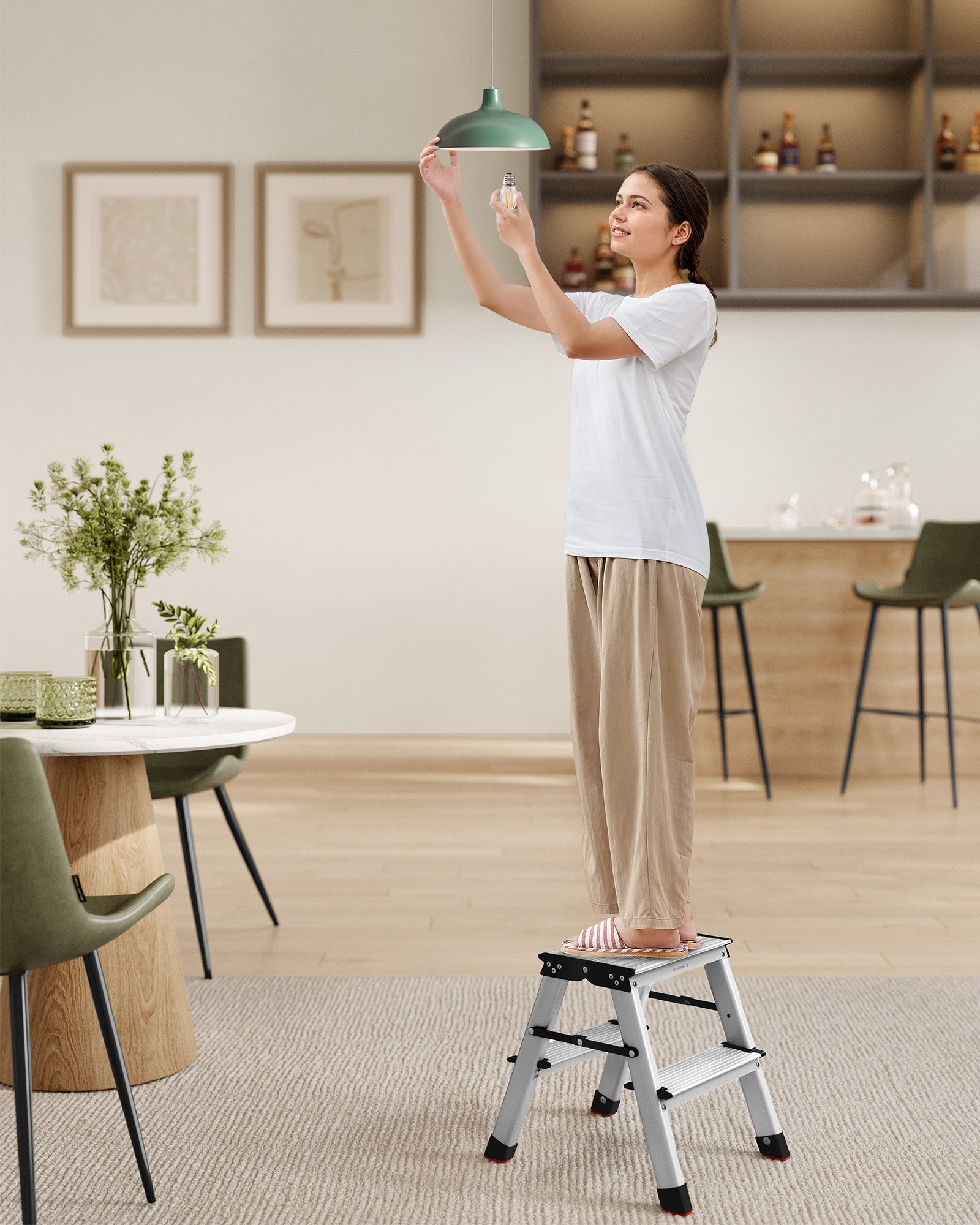 Ladder-with 2 non-slip steps-silver-gray-ink black