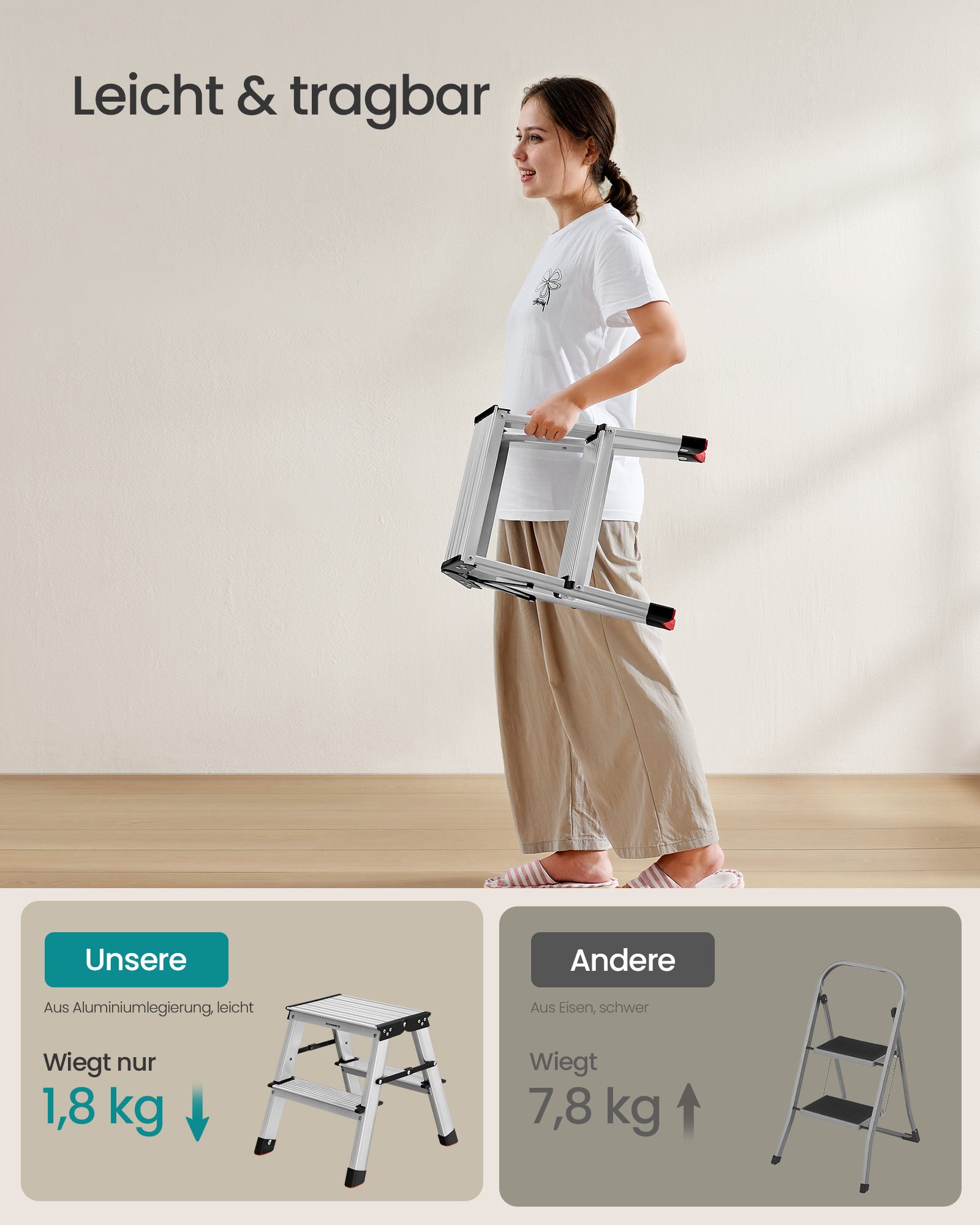 Ladder-with 2 non-slip steps-silver-gray-ink black