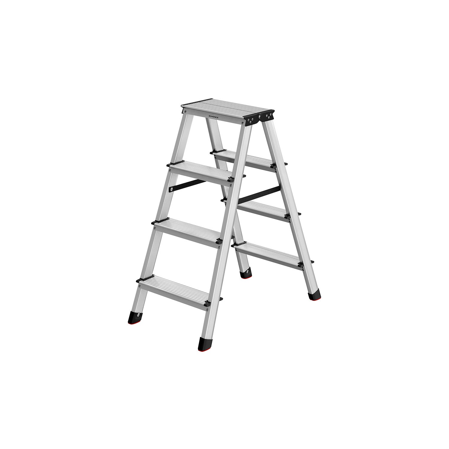 Ladder-with 4 non-slip steps-silver-gray-ink black