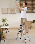 Ladder-with 4 non-slip steps-silver-gray-ink black
