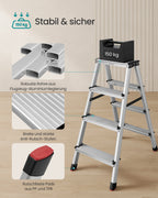 Ladder-with 4 non-slip steps-silver-gray-ink black