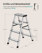Ladder-with 4 non-slip steps-silver-gray-ink black