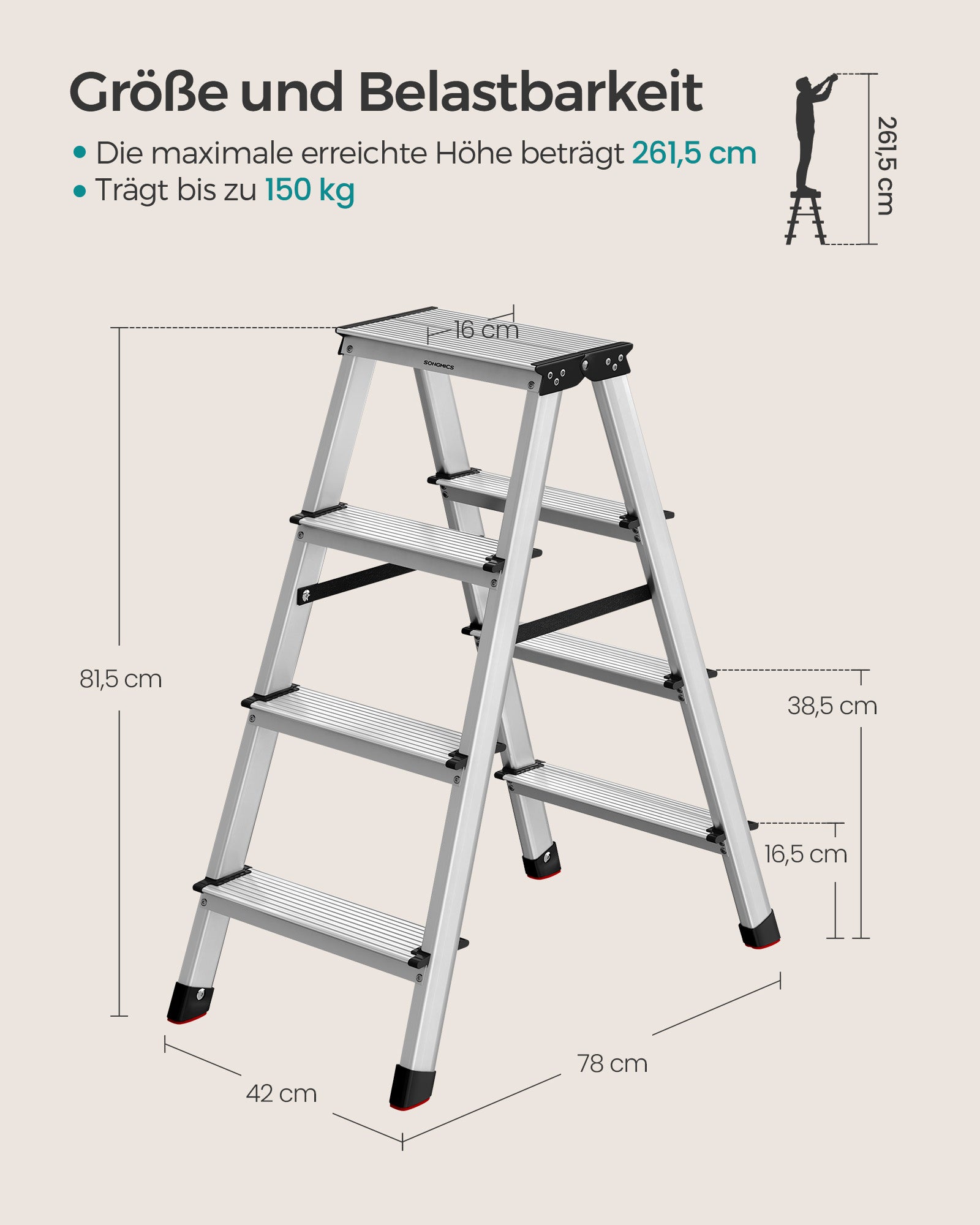 Ladder-with 4 non-slip steps-silver-gray-ink black