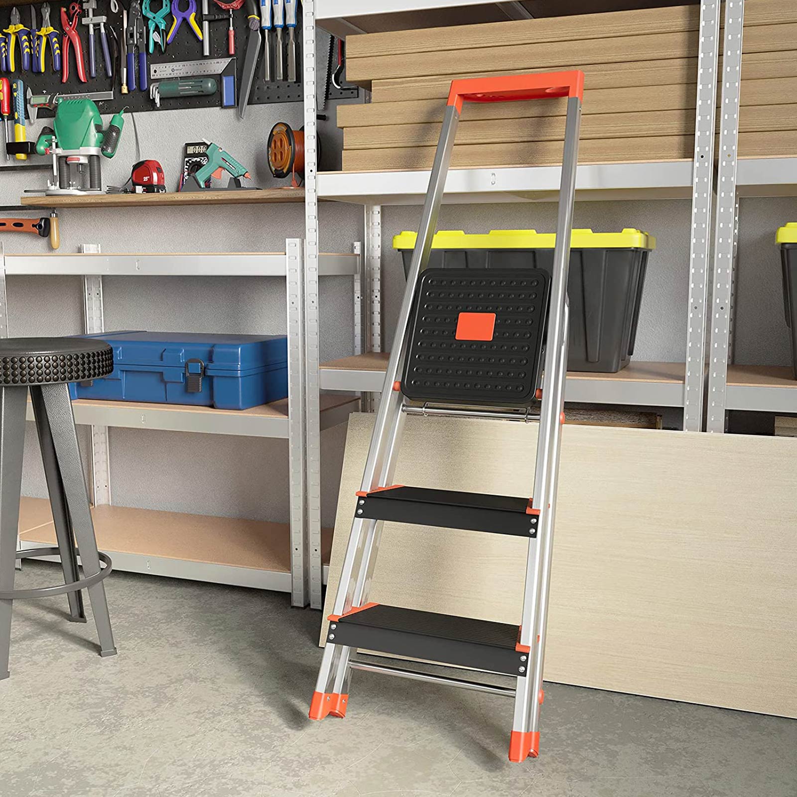Ladder - 3 steps - Aluminum - Anti -slip feet - load capacity 150 kg