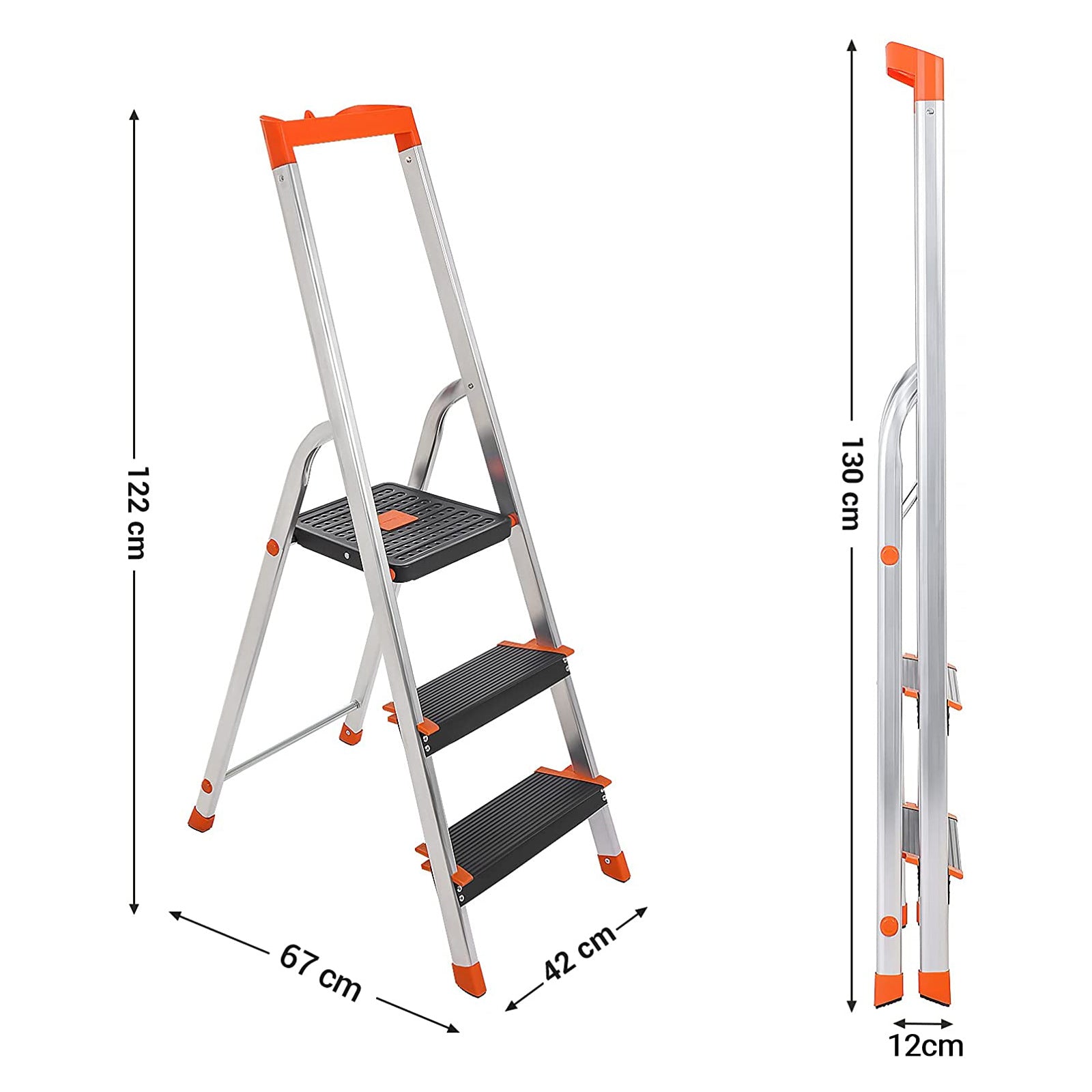 Ladder - 3 steps - Aluminum - Anti -slip feet - load capacity 150 kg