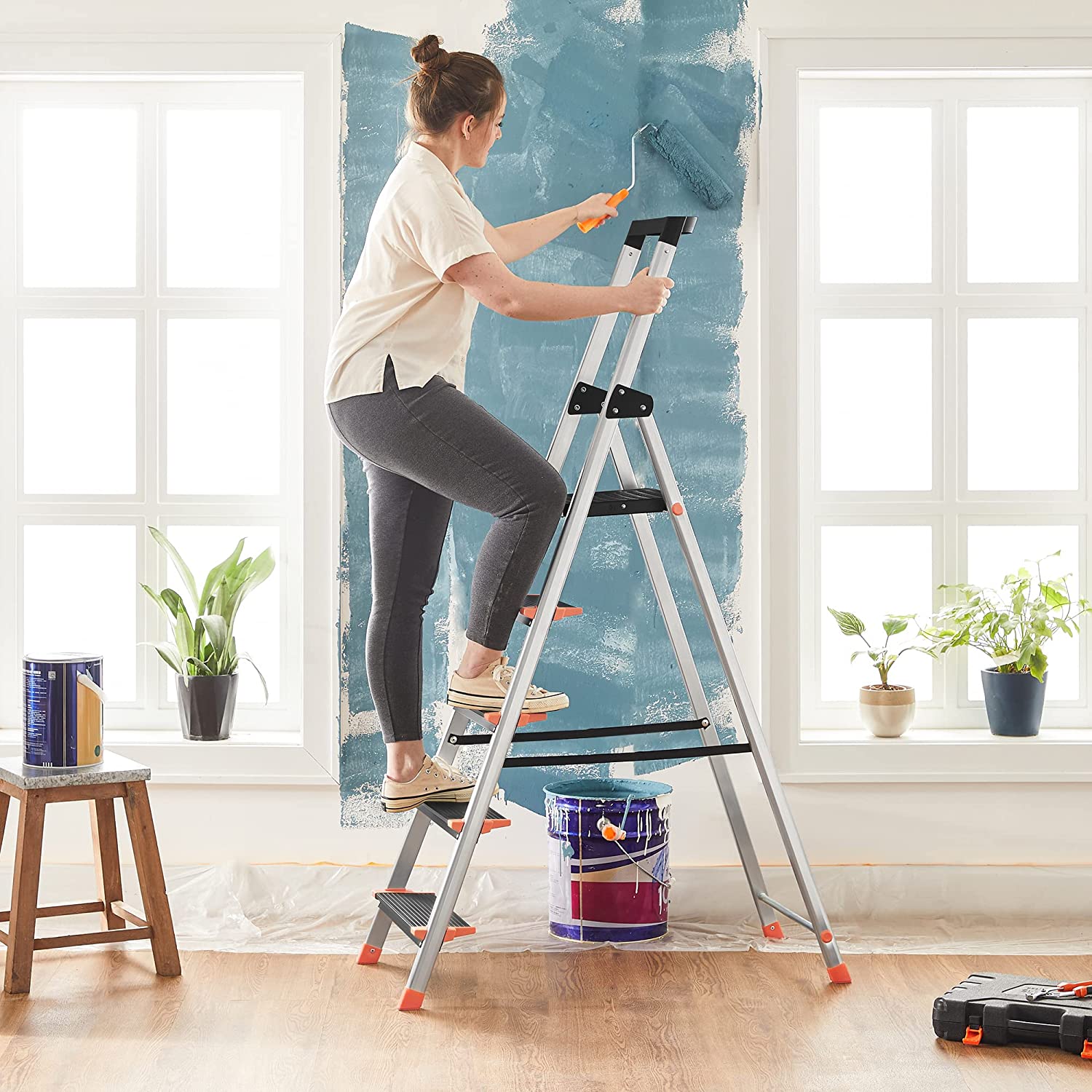 Stairladder - Foldable - 5 steps - Aluminum - up to 150 kg