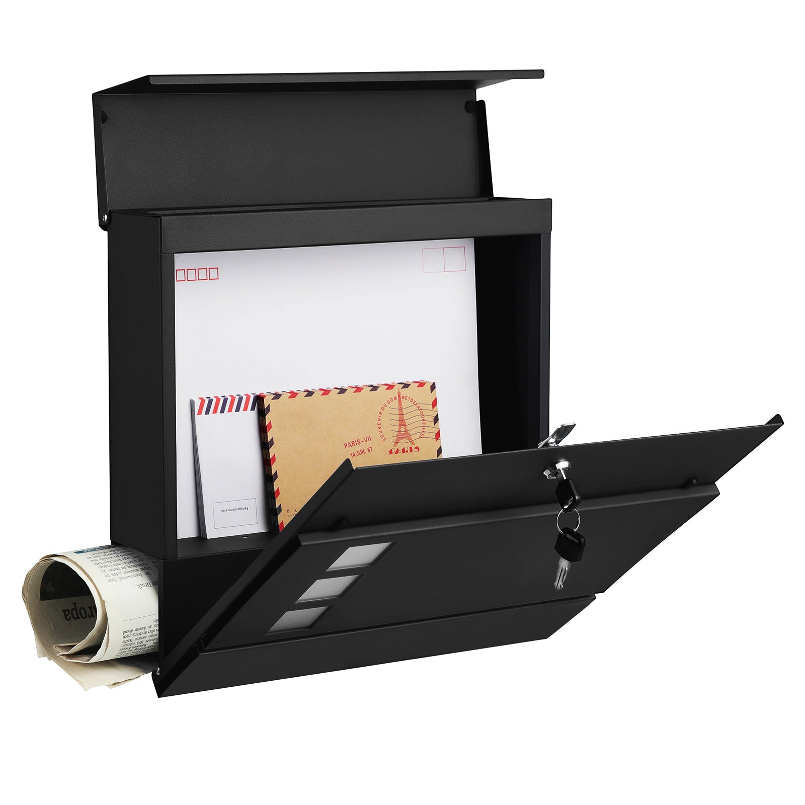 Mailbox - Modern wall letterbox - With newspaper compartment - Lockable - Black