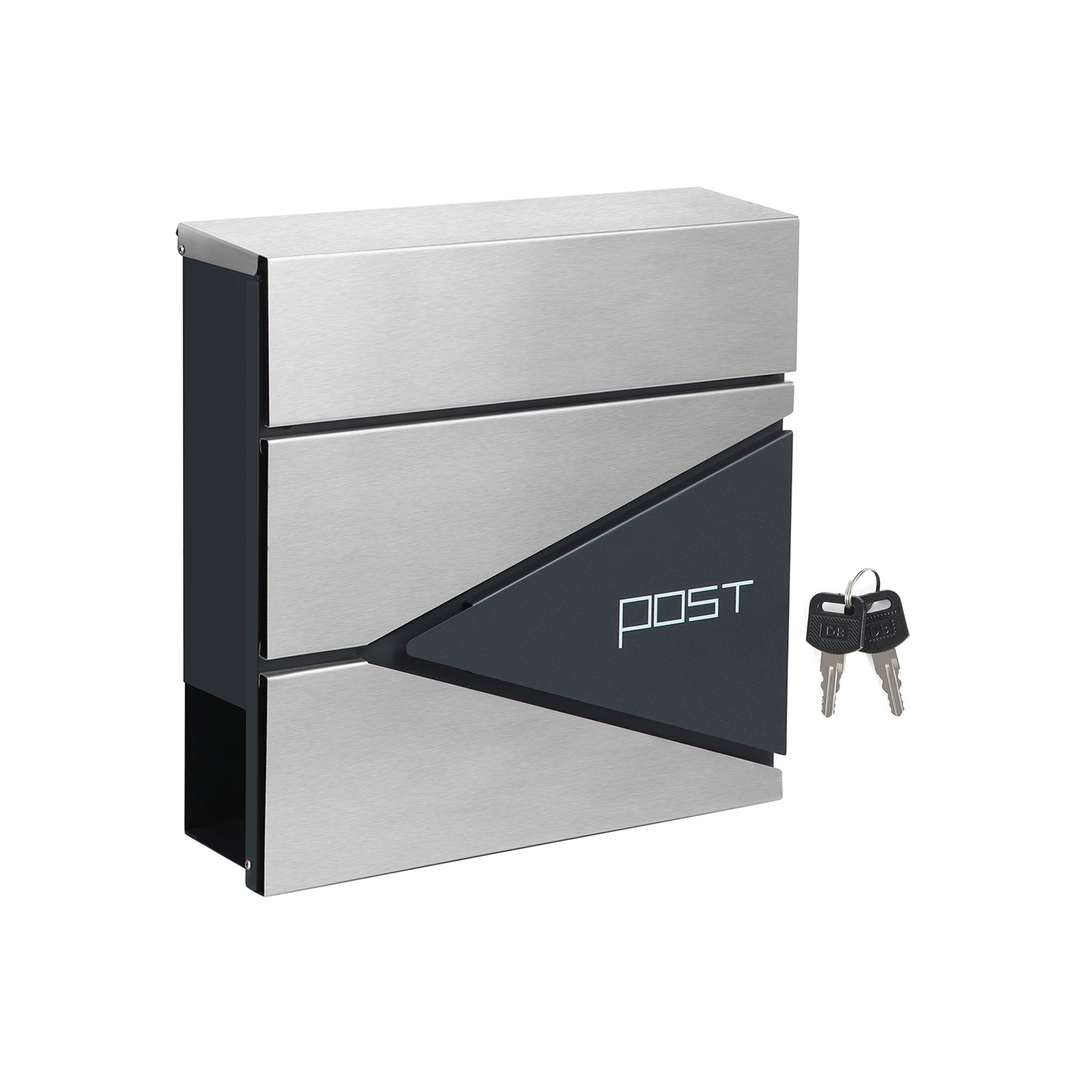 Letterbox - Lockable wall letterbox - With newspaper compartment - Modern - Silver