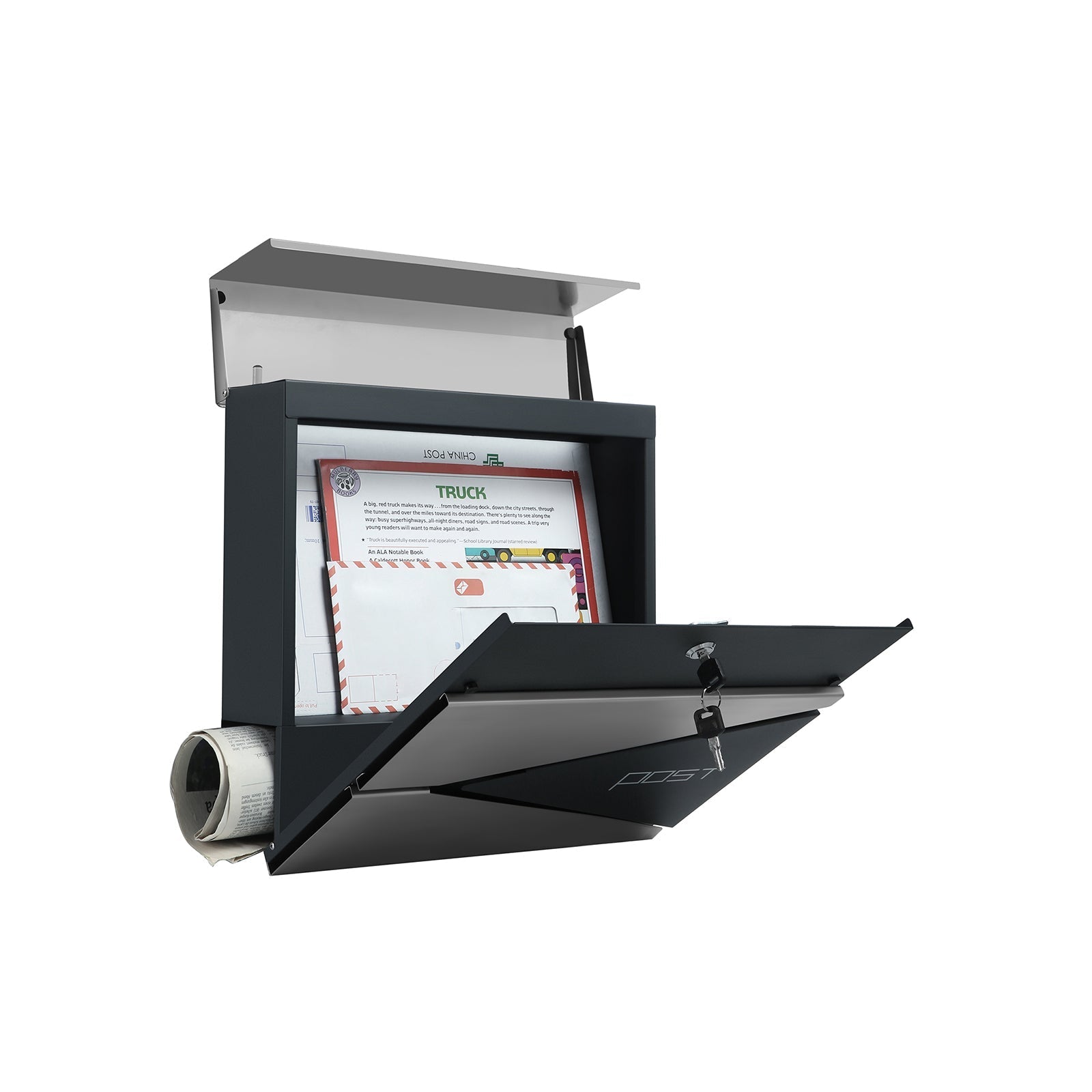 Letterbox - Lockable wall letterbox - With newspaper compartment - Modern - Silver
