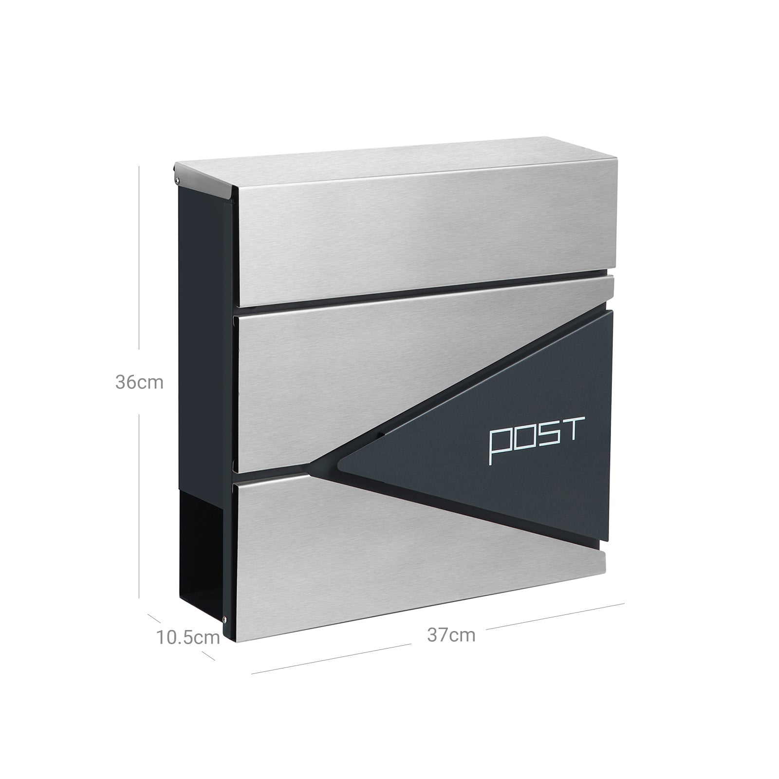 Letterbox - Lockable wall letterbox - With newspaper compartment - Modern - Silver