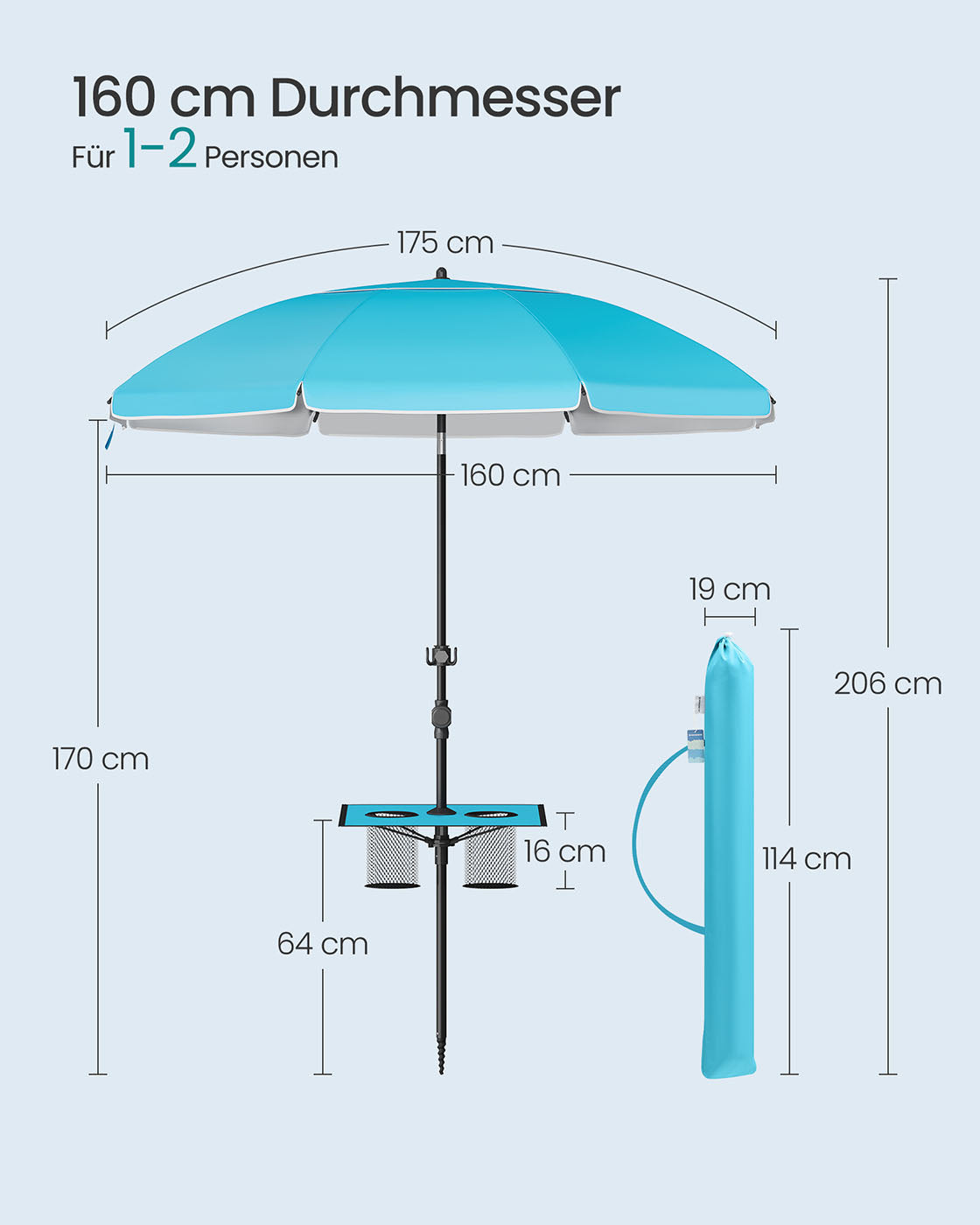 Parasol UPF 50+ - 30 ° Tiltable - without standard