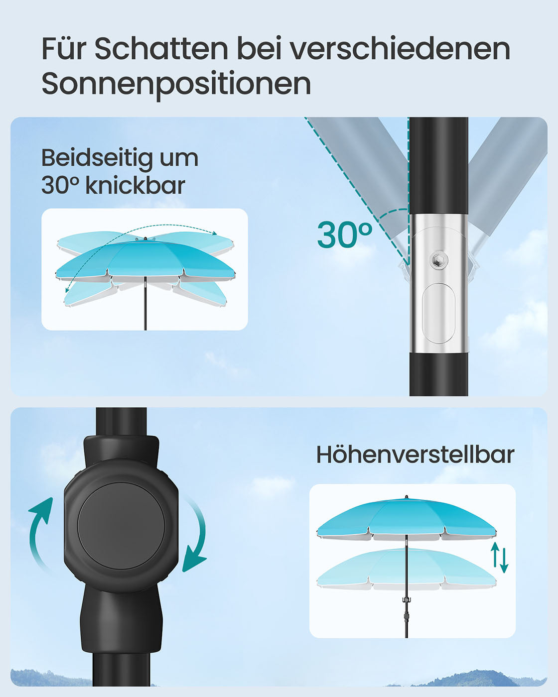Parasol UPF 50+ - 30 ° Tiltable - without standard
