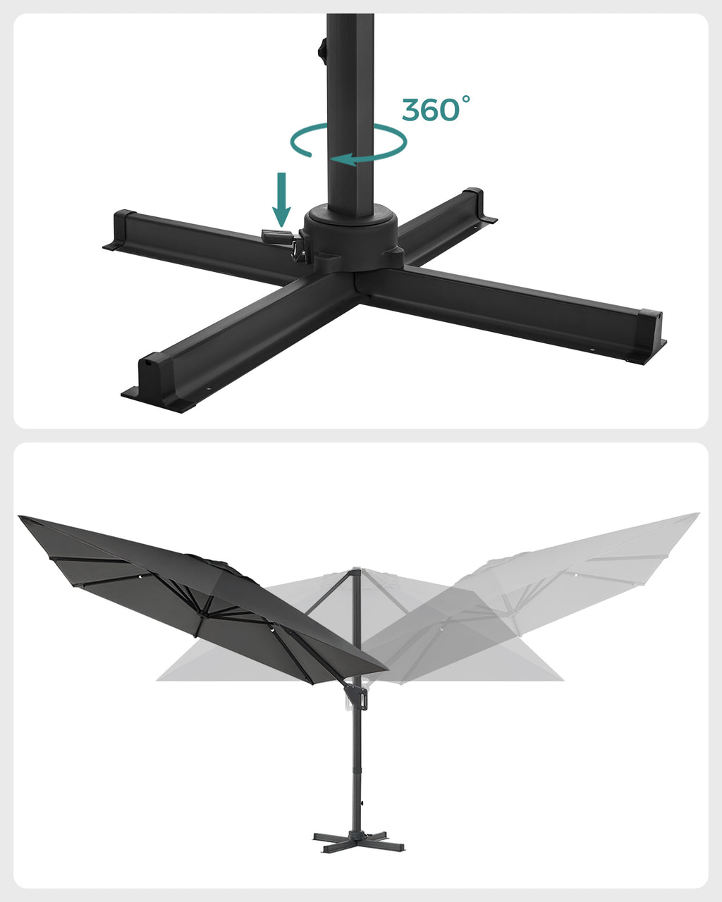 Parasol 290 x 290 cm 360 ° rotatable with standard