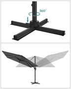 Parasol 290 x 290 cm 360 ° rotatable with standard