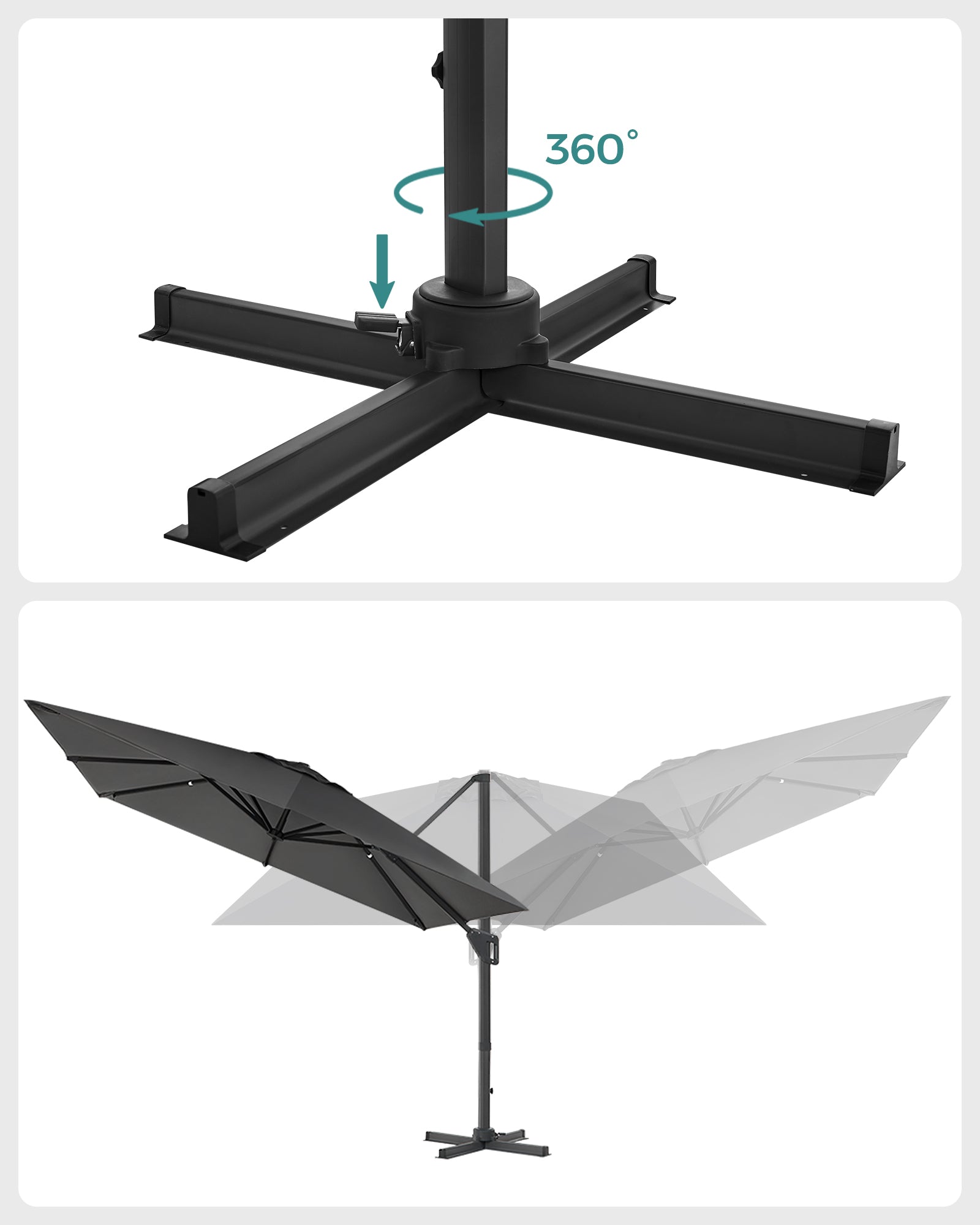 Parasol 290 x 290 cm 360 ° rotatable with standard