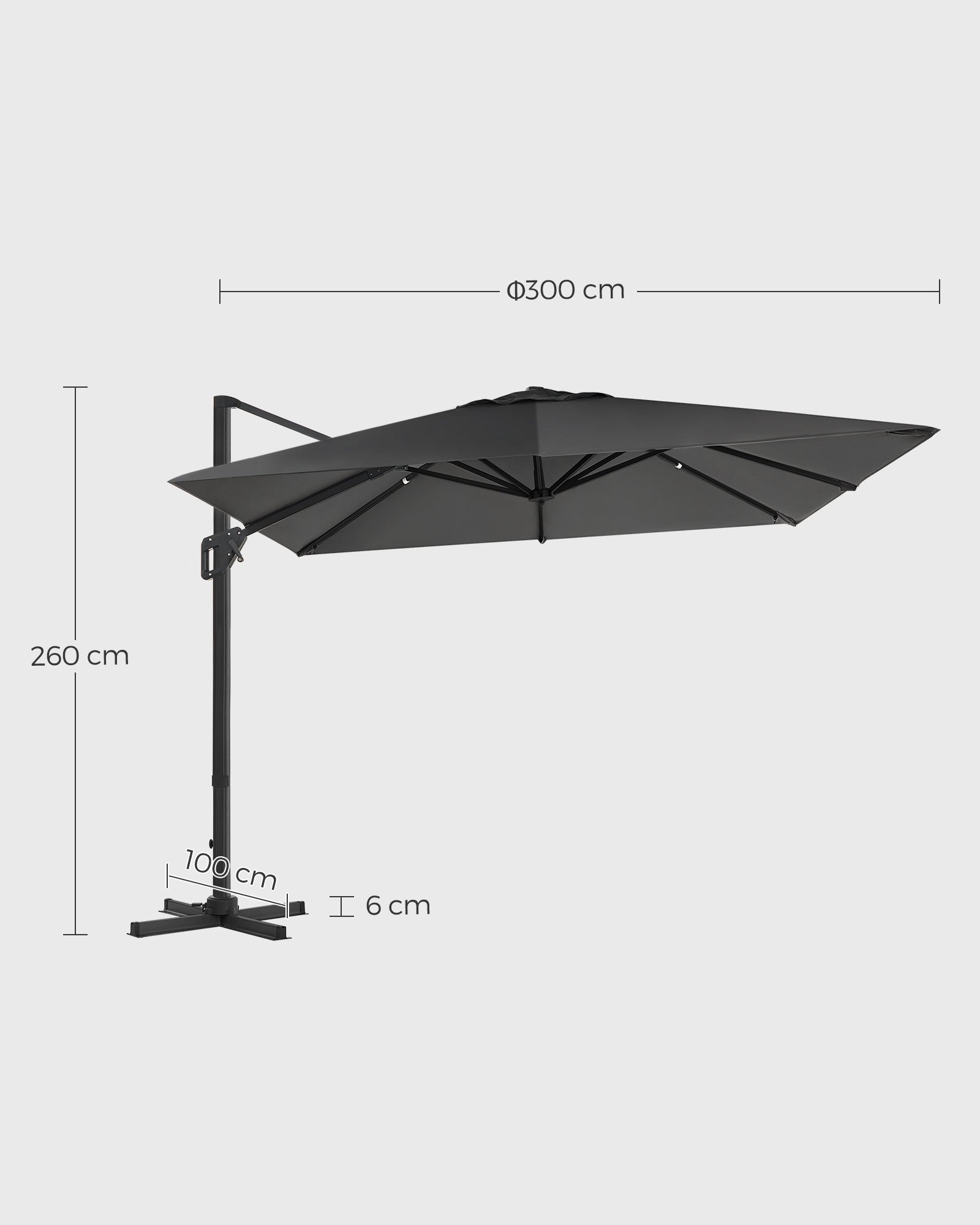 Parasol 290 x 290 cm 360 ° rotatable with standard