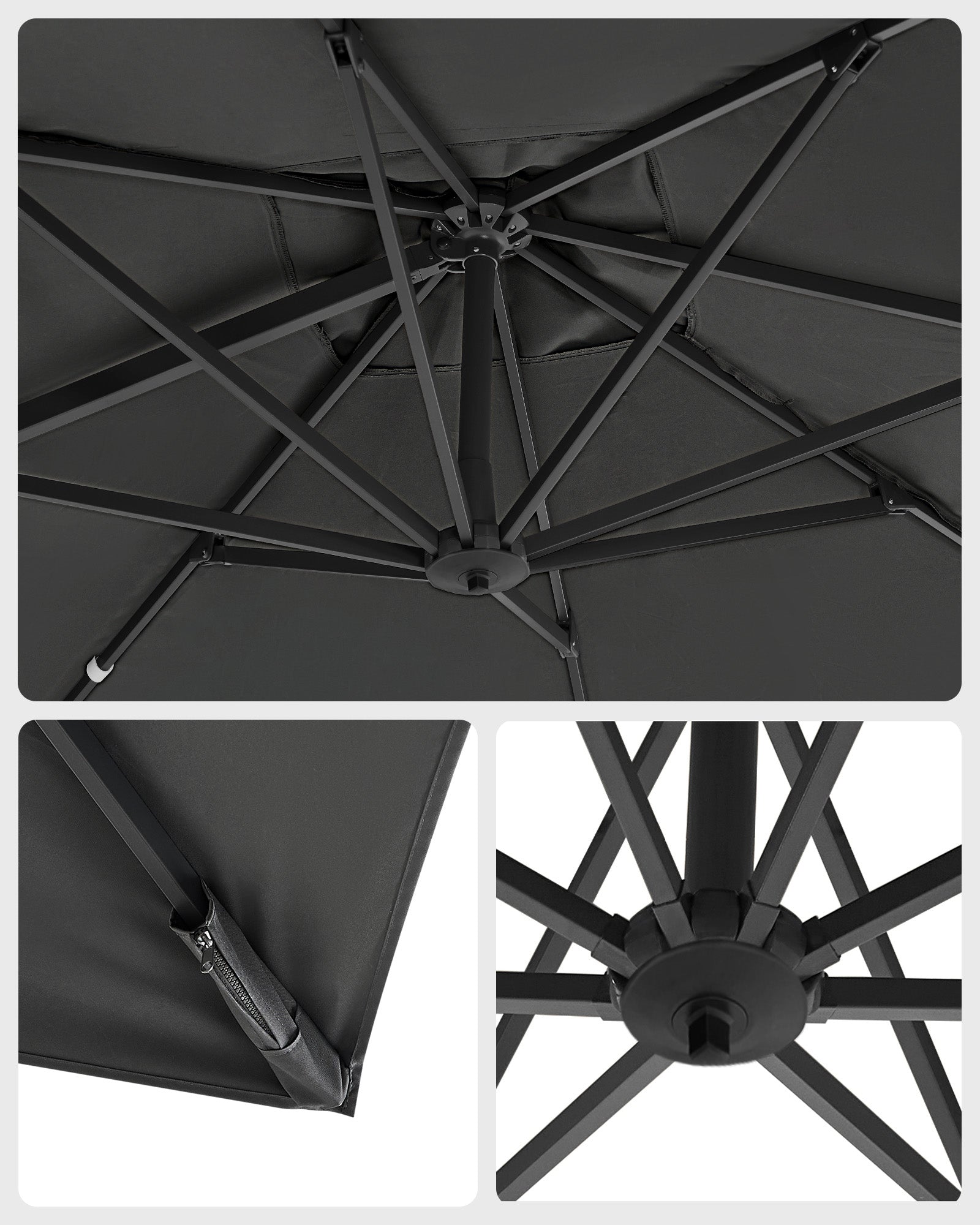 Parasol 290 x 290 cm 360 ° rotatable with standard