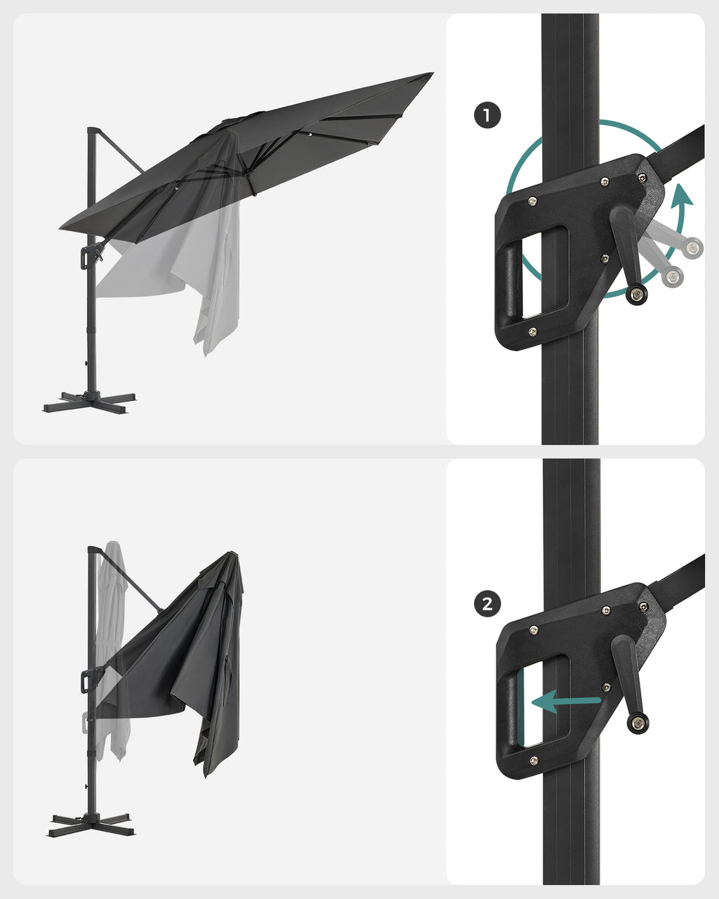 Parasol 290 x 290 cm 360 ° rotatable with standard