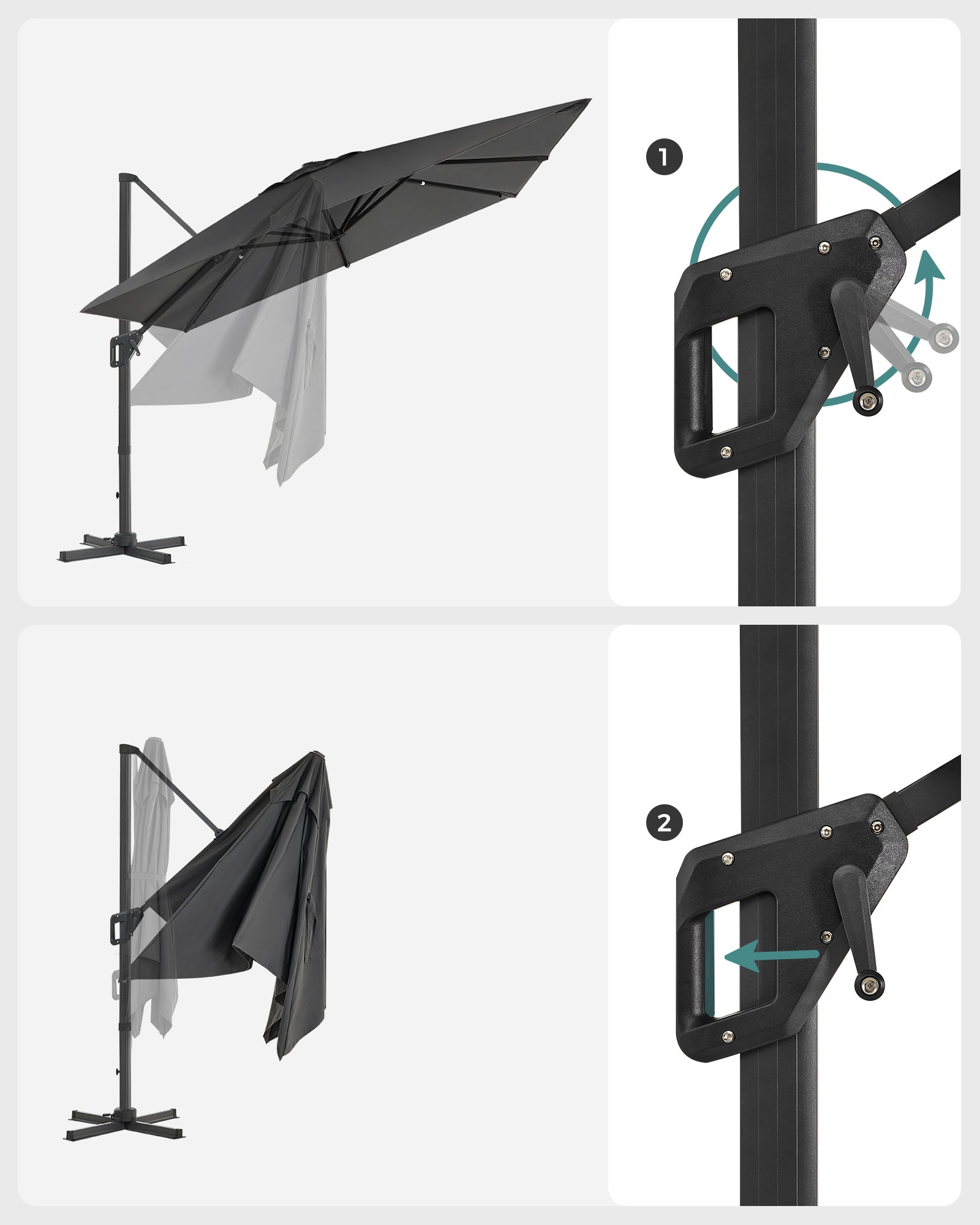 Parasol 290 x 290 cm 360 ° rotatable with standard