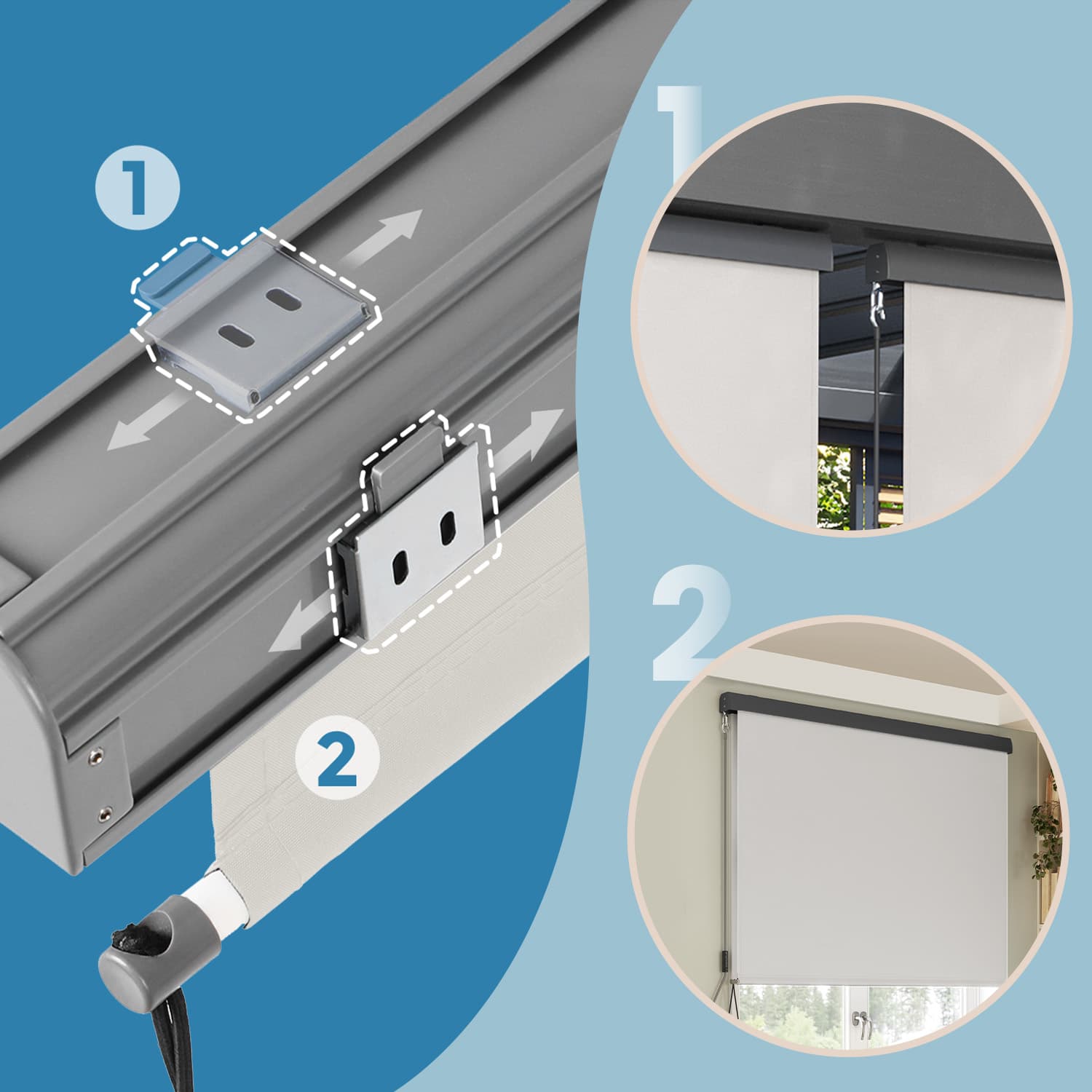 Vertical canopy - extendable, set of 2, sun protection for balcony or terrace