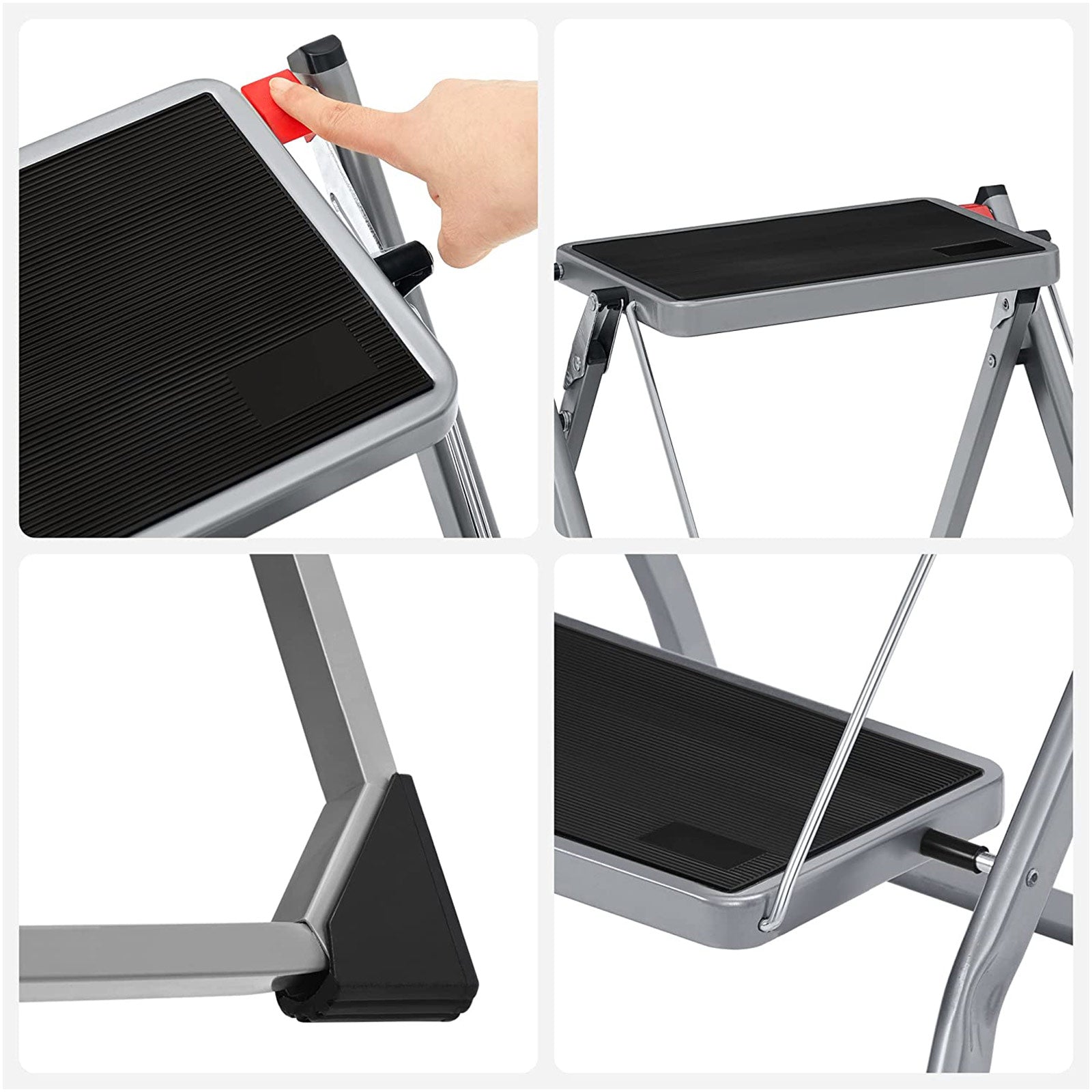 Stairladder - Metal frame - 2 steps - Anti -slip - Gray